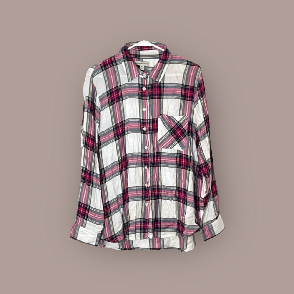 Alexander Jordan Red White Navy Blue Yellow Plaid Button Down Shirt Blouse XL
